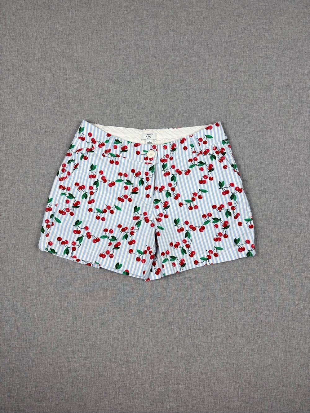 Crown & Ivy Cherry Stripe Shorts 4P Blue White Preppy Chino